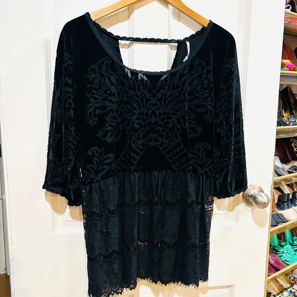 Free People Fortune Teller Black Velvet Lace Babydoll Tunic Witchy Fairy XS - Picture 6 of 13